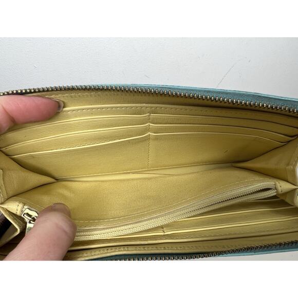 Fossil Teal Leather Zip Around Wallet Wristlet - Picture 15 of 16